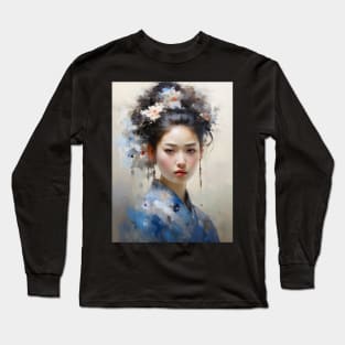 Japanese Girl in Blue With Flowers in Her Hair Long Sleeve T-Shirt